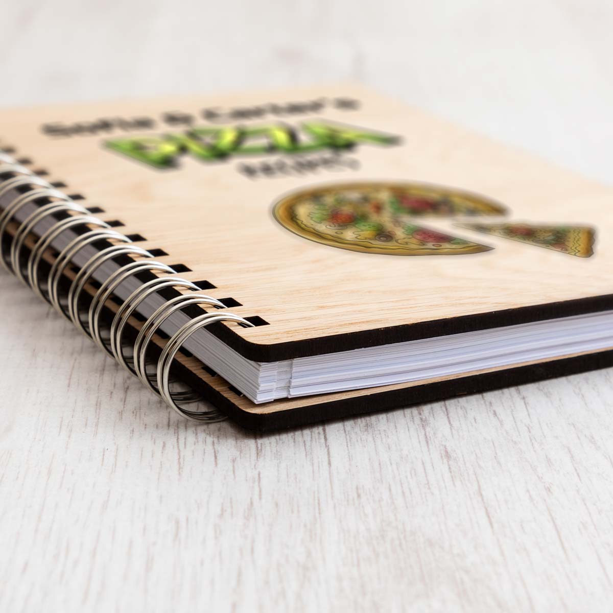 Close of oak veneer covers on recipe book
