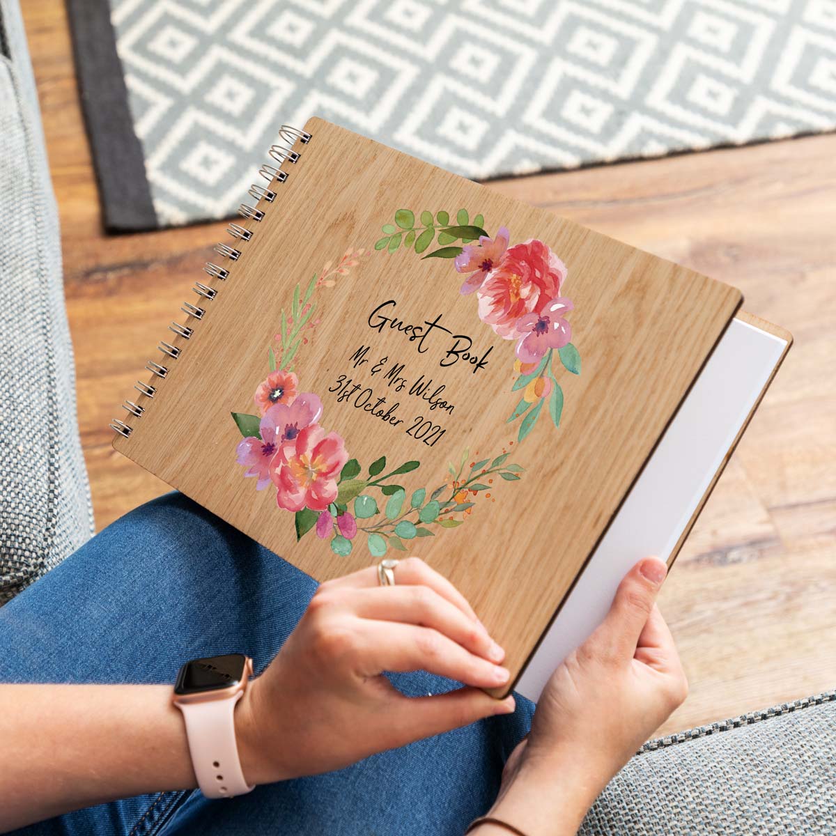 A4 landscape wedding guest book with personalised names and date