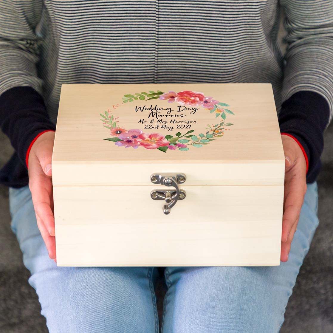 Personalised Wedding Keepsake Box Pink Flowers