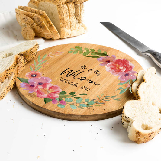 Personalised Bamboo Serving Board Pink Flowers