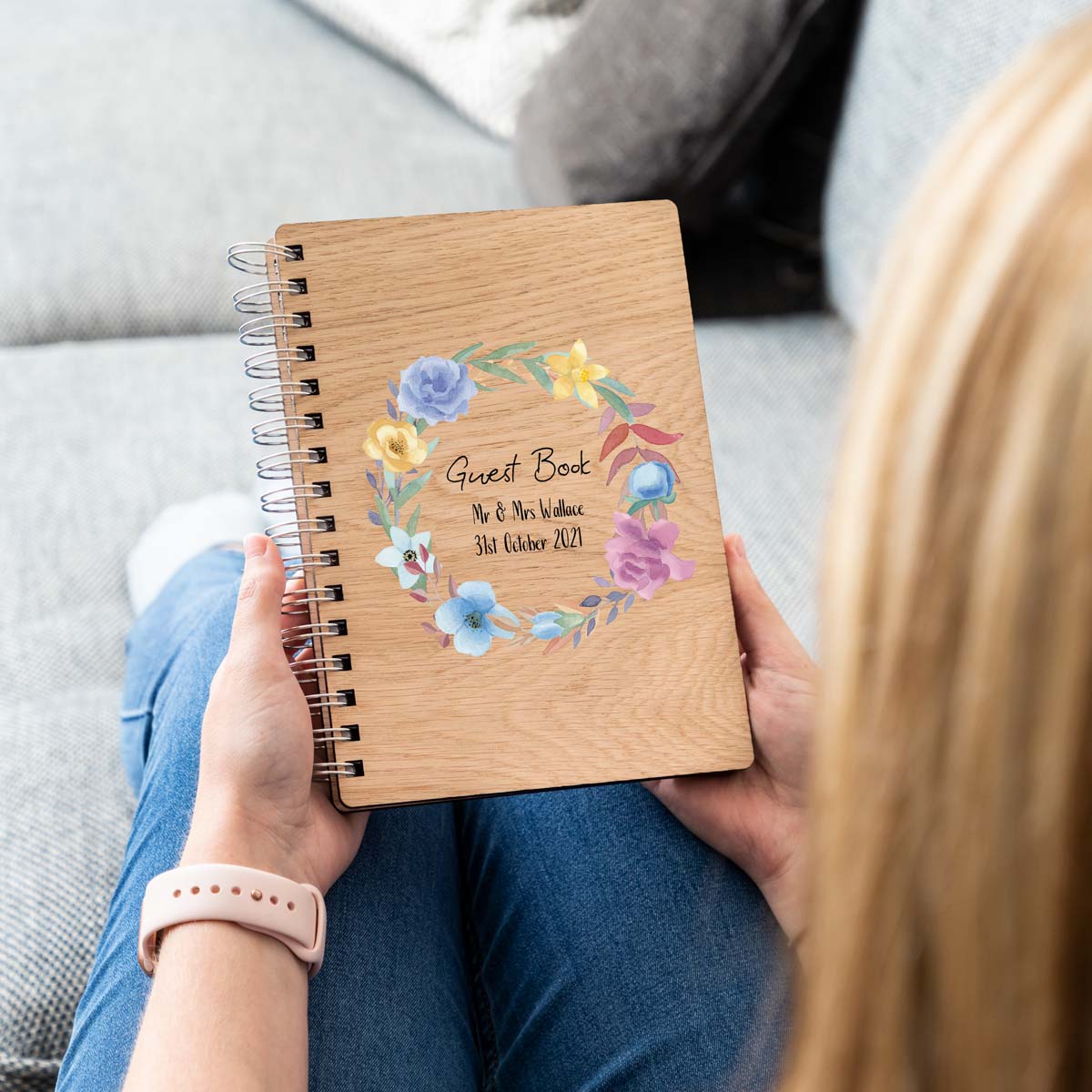 Personalised wedding guest book with floral design