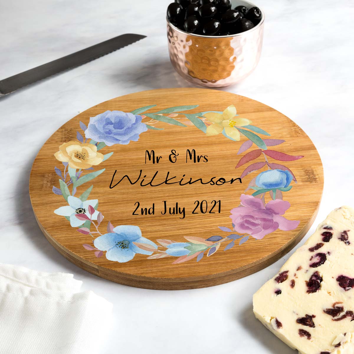 Personalised Serving Board Floral Spring Wedding Gift