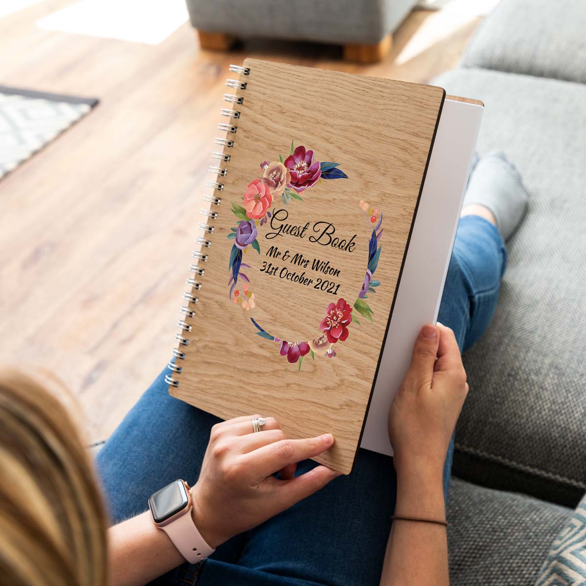 Wedding day guest book with personalised name and date A4 portrait