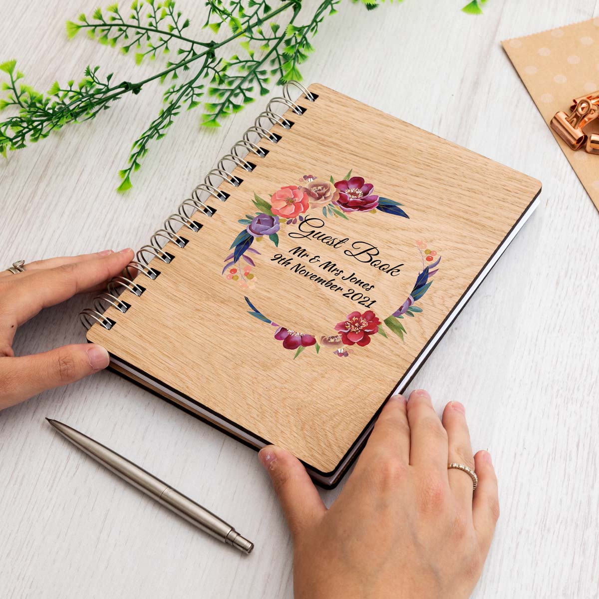 A5 portrait wedding guest book with personalisation