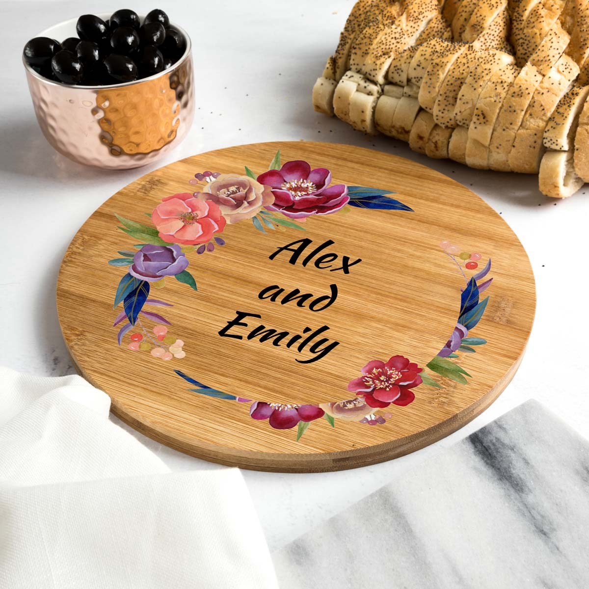 Personalised Family Serving Board Summer Flowers