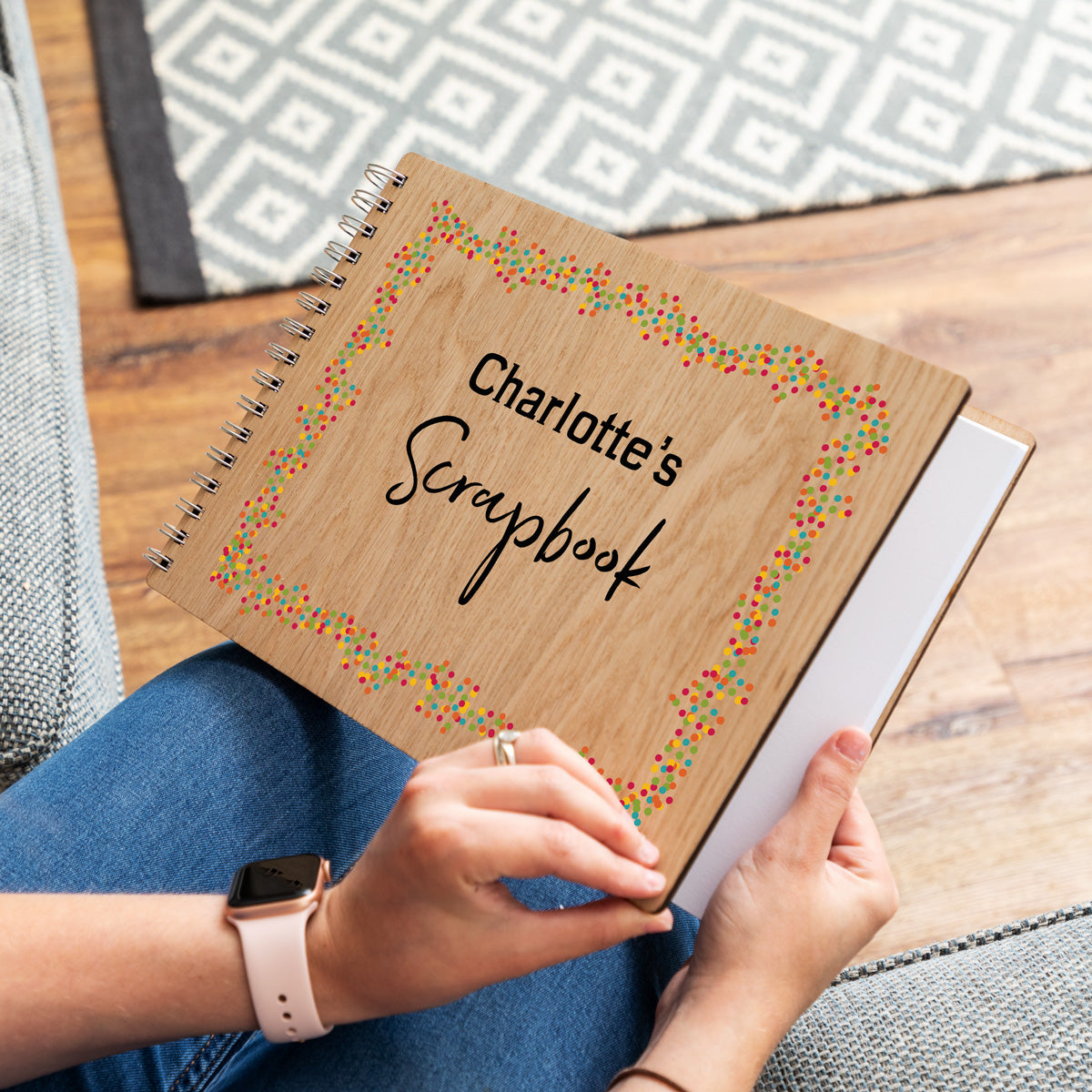 Personalised scrapbook with polka dots border