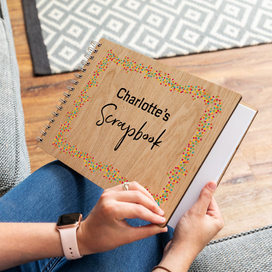 Personalised scrapbook with polka dots border
