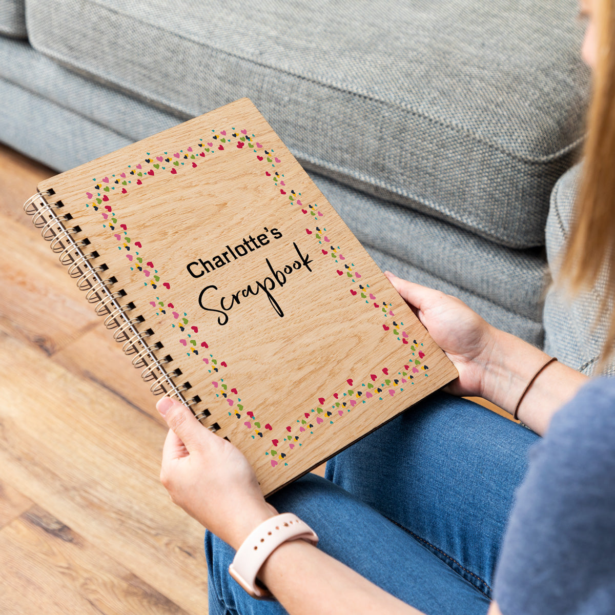 A4 portrait personalised scrapbook with heart design border