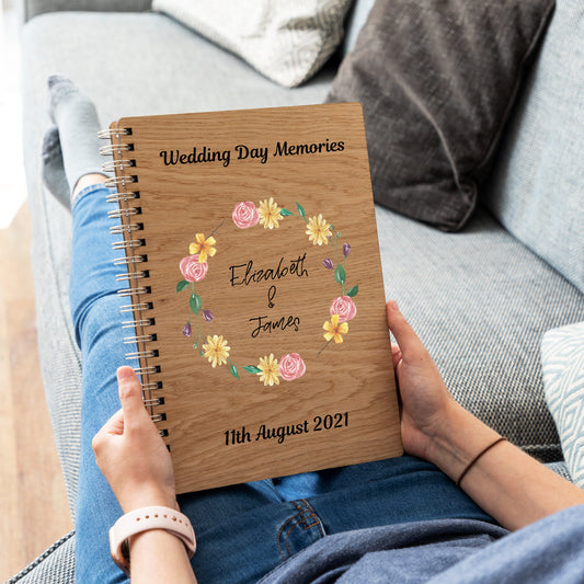 Personalised wedding photo album with floral design