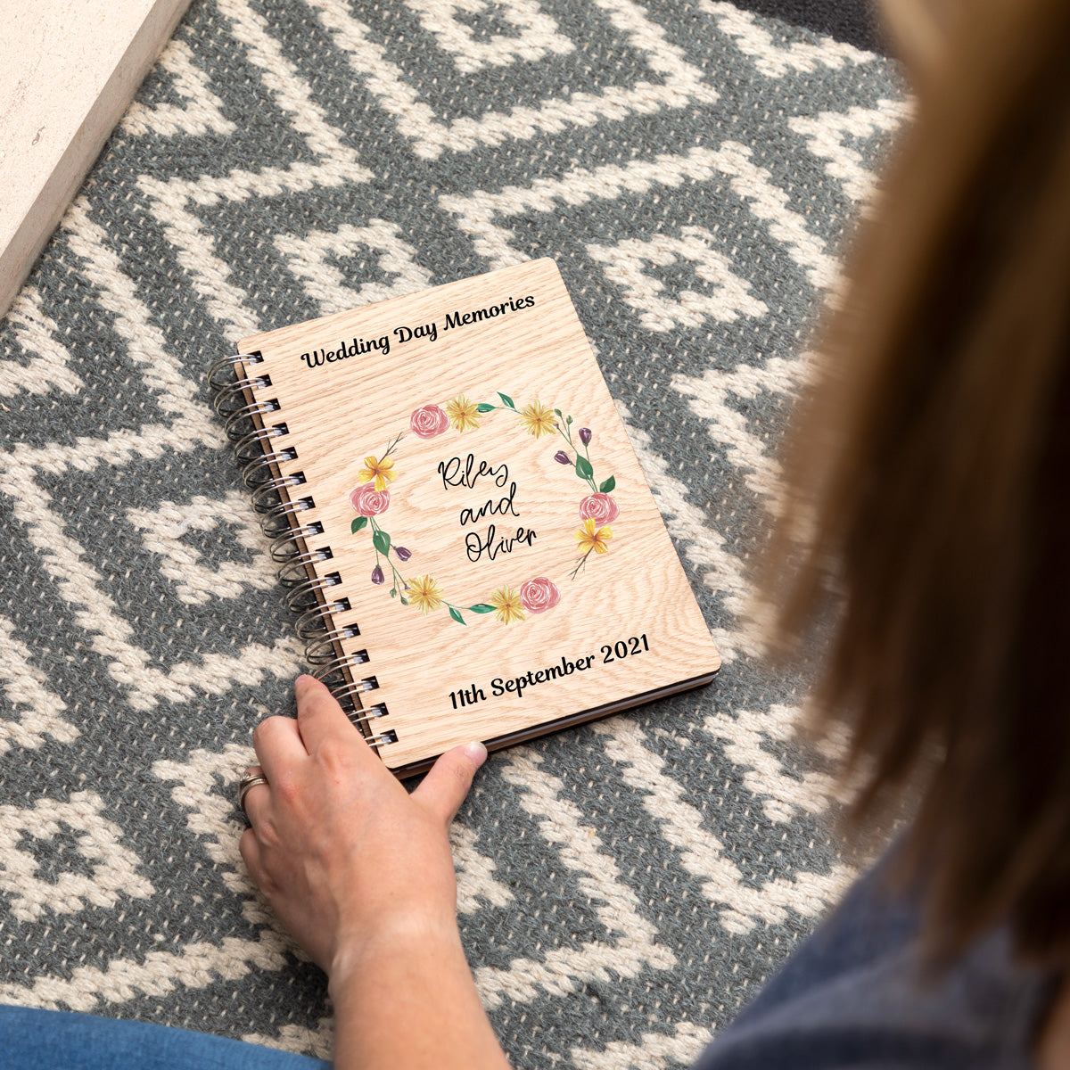 A5 portrait wedding photo album with personalised names and date