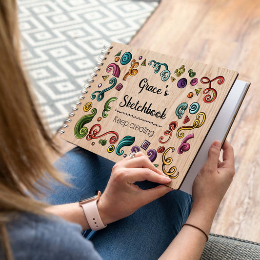 Personalised sketchbook with multi coloured design A4 landscape