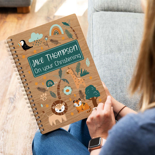 Personalised guest book for Christening with jungle animals design