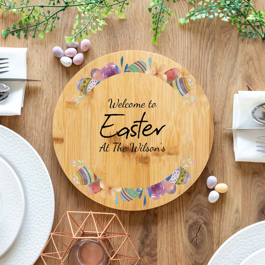 Personalised Welcome To Easter Round Serving Board