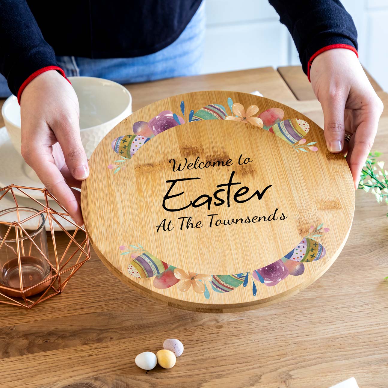 Personalised Welcome To Easter Round Serving Board