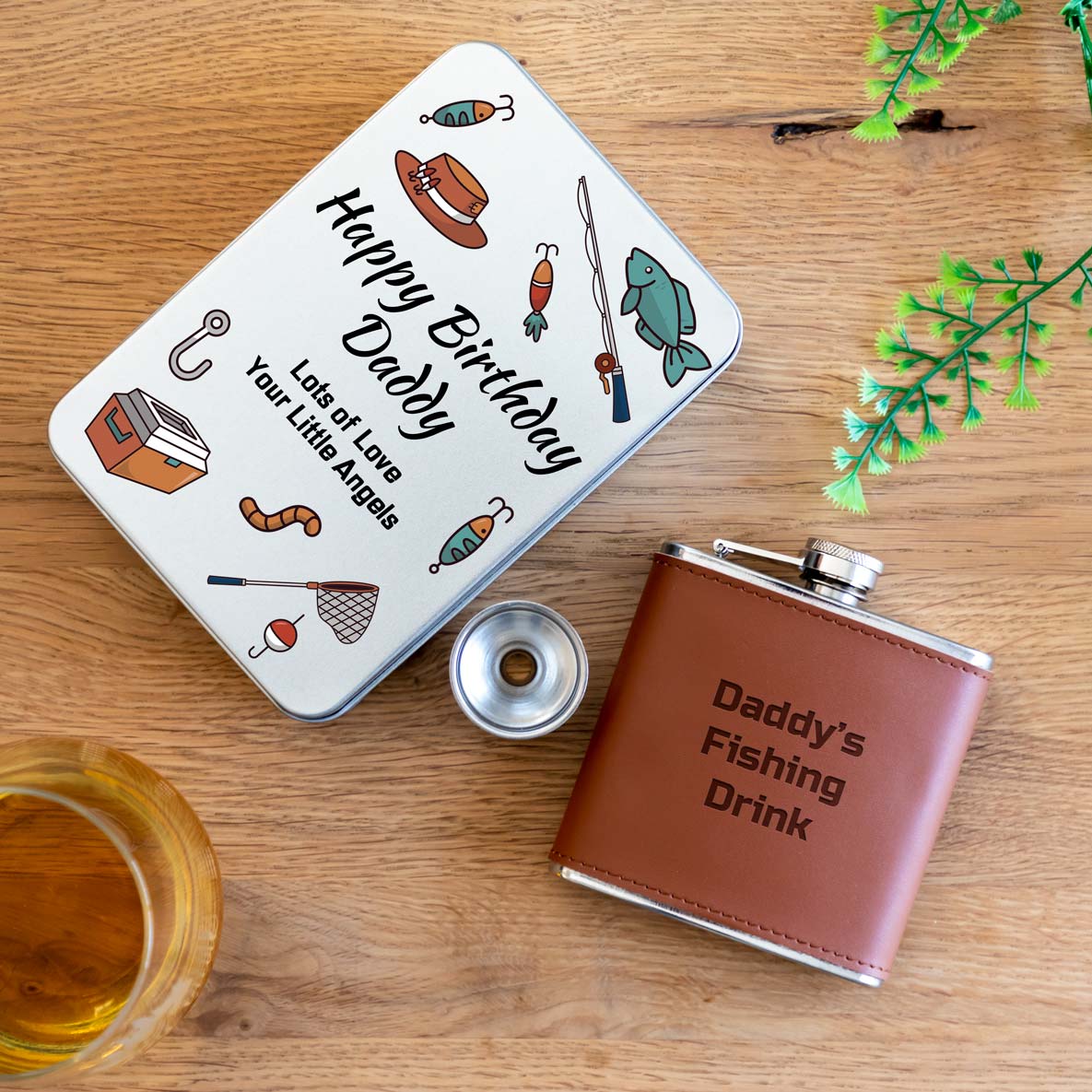 Personalised Hip Flask With Fishing Gift Tin