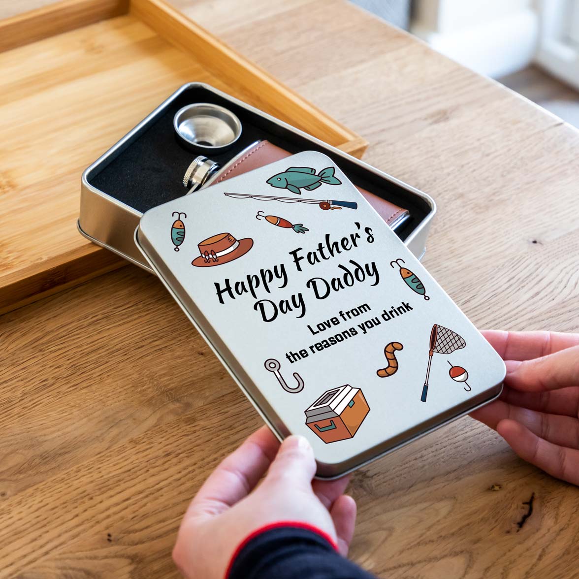 Personalised Hip Flask With Fishing Gift Tin