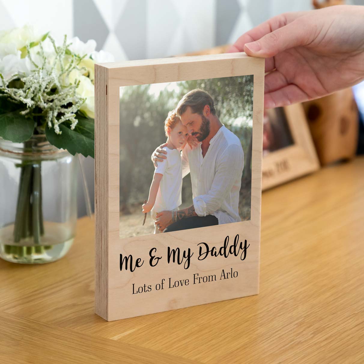Personalised Wood Photo Block With Message