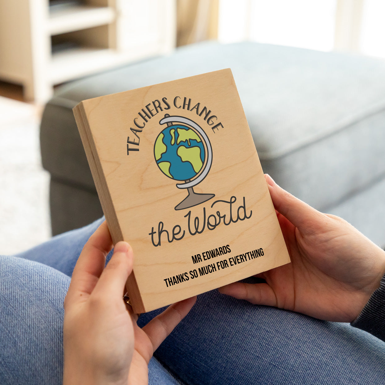 Personalised Teachers Change the World Wood Block Teacher Gift