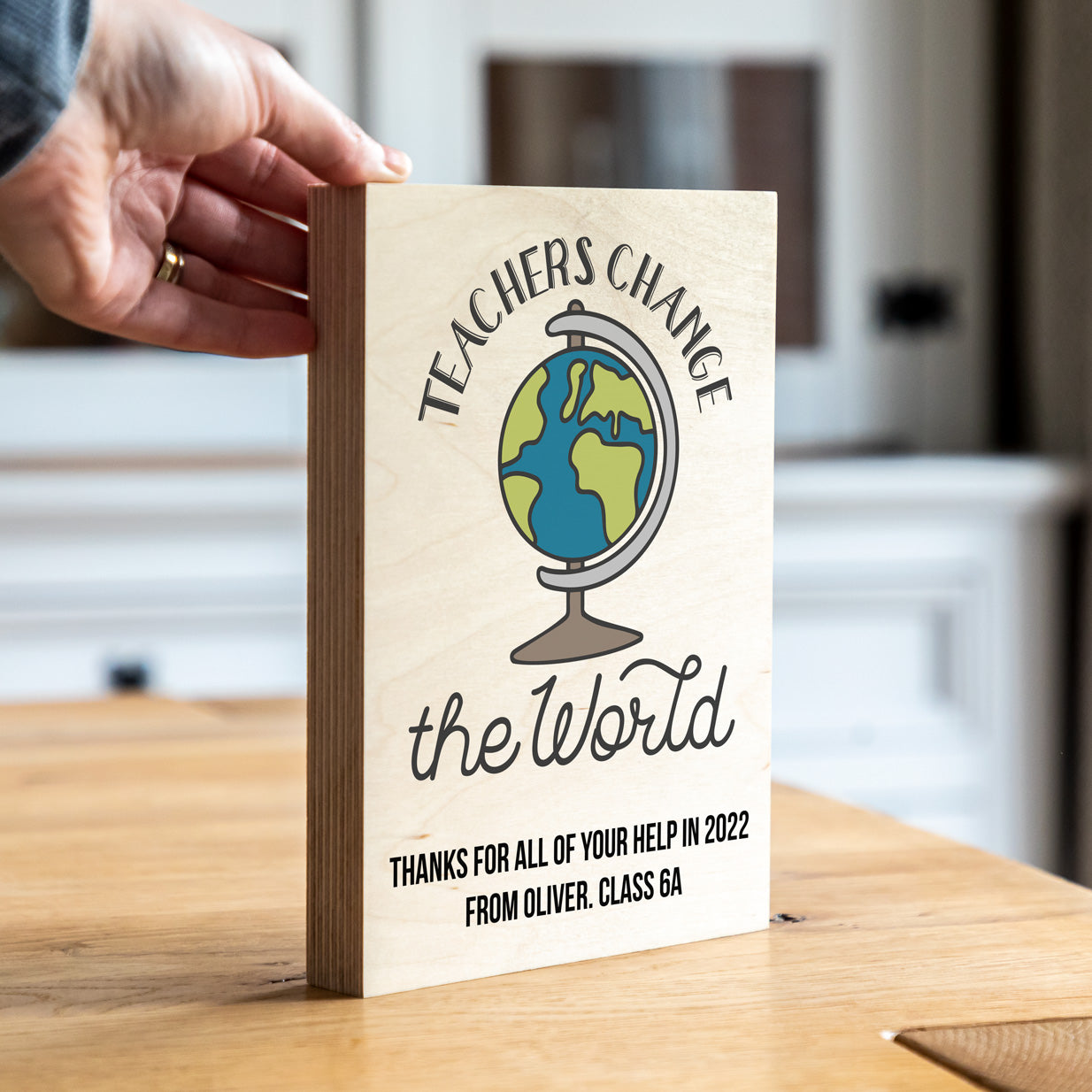 Personalised Teachers Change the World Wood Block Teacher Gift