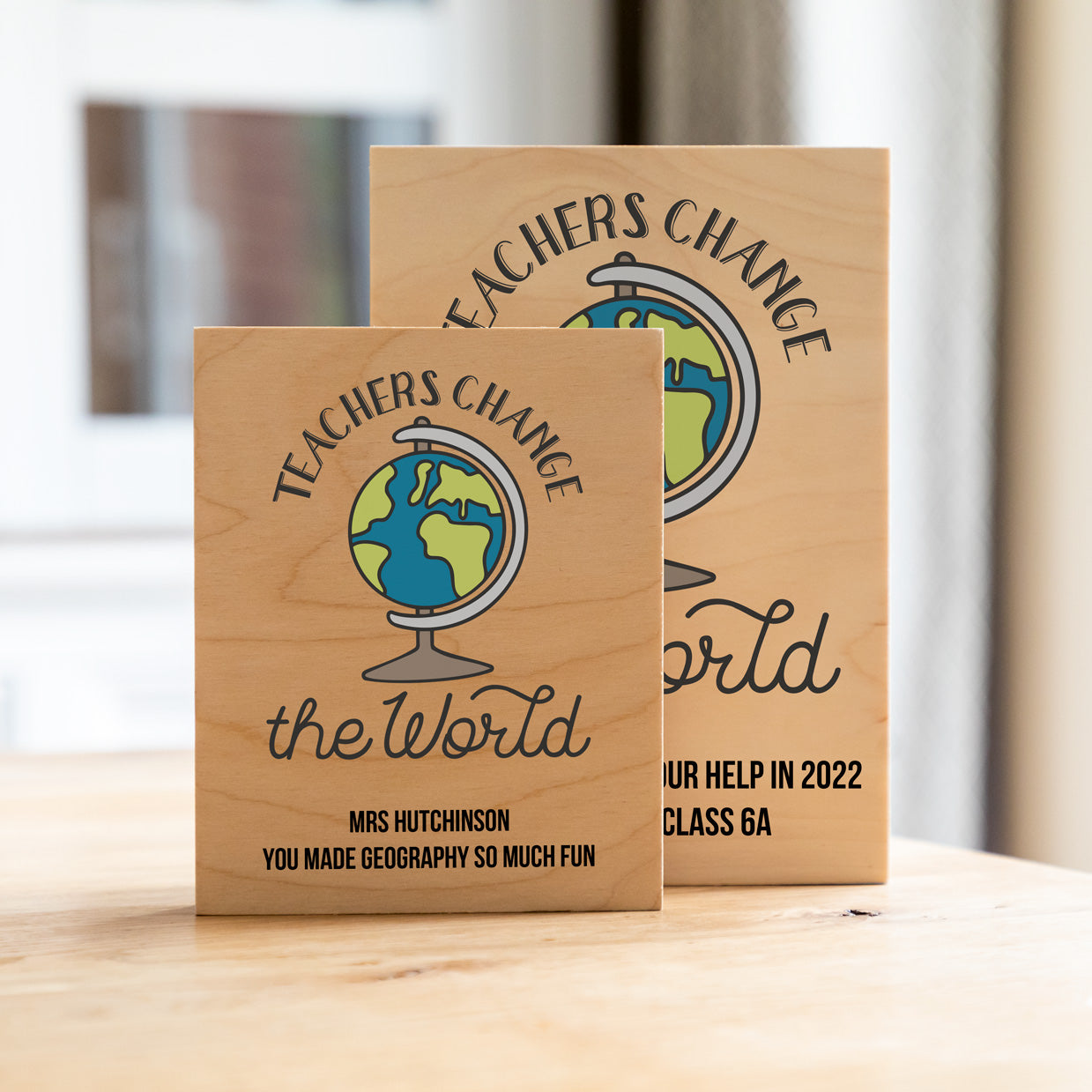Personalised Teachers Change the World Wood Block Teacher Gift