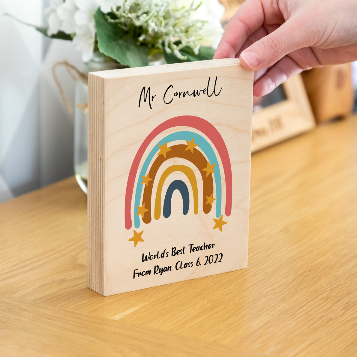 Personalised Rainbow Wood Block Teacher Gift