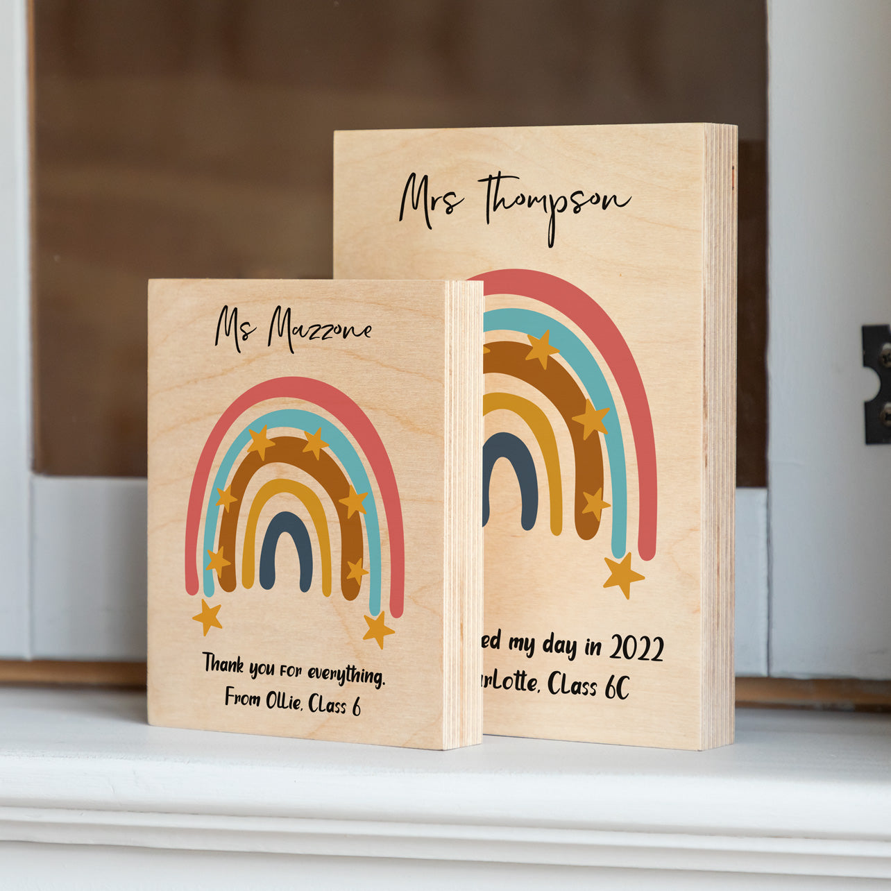 Personalised Rainbow Wood Block Teacher Gift