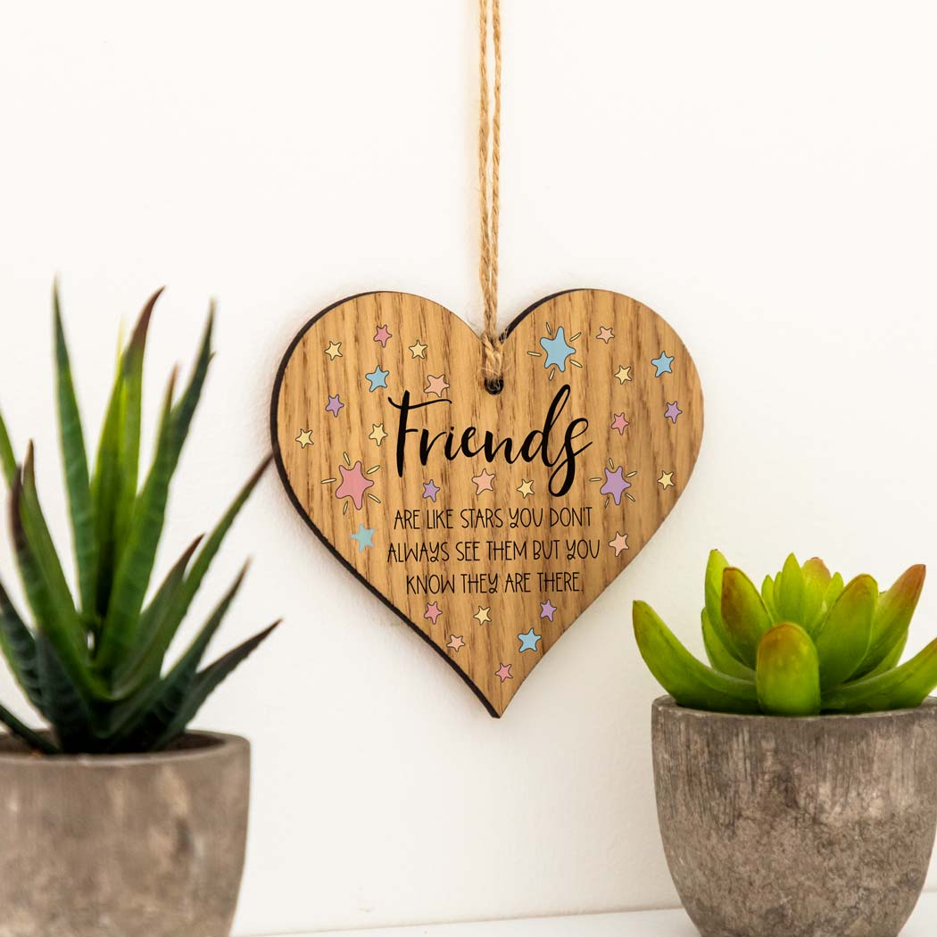 Friends Are Like Stars Wood Heart Token Gift