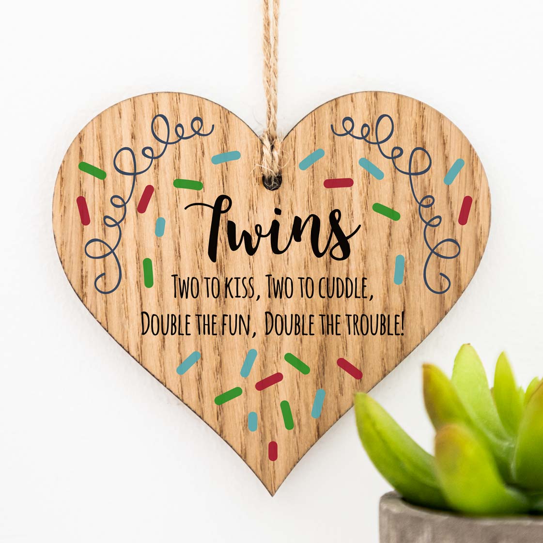 Gift For Twins Wood Heart Sign