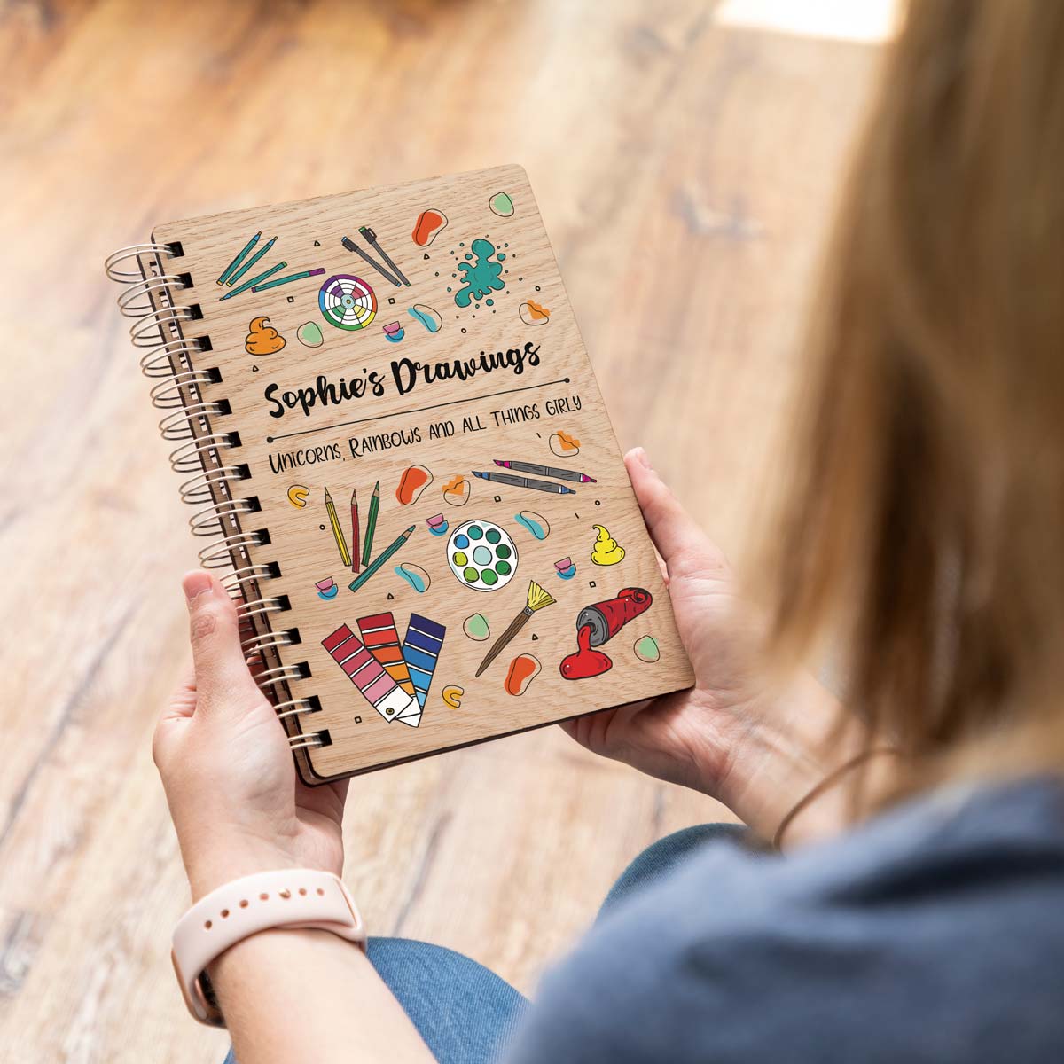A5 portrait sketchbook with oak veneer covers