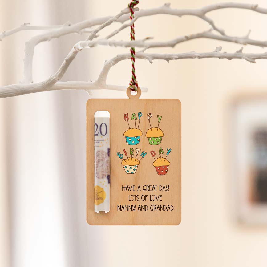 Personalised Happy Birthday Cupcakes Money Holder Gift
