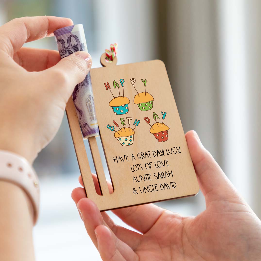 Personalised Happy Birthday Cupcakes Money Holder Gift