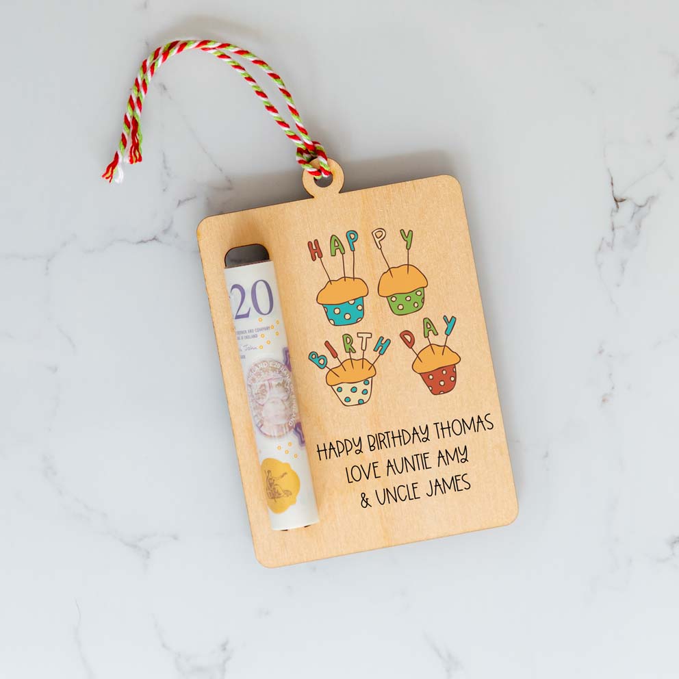 Personalised Happy Birthday Cupcakes Money Holder Gift