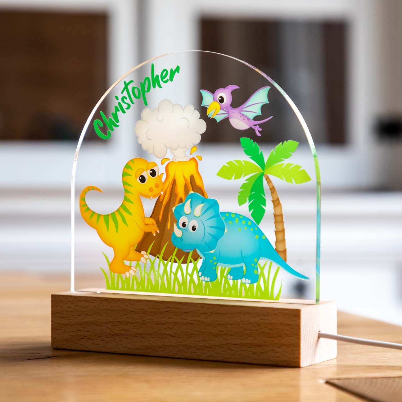 Personalised Dinosaur and Volcano Night Light
