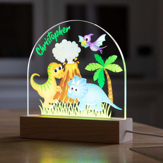 Personalised Dinosaur and Volcano Night Light
