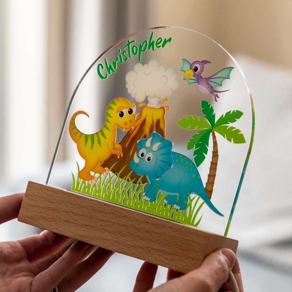 Personalised Dinosaur and Volcano Night Light