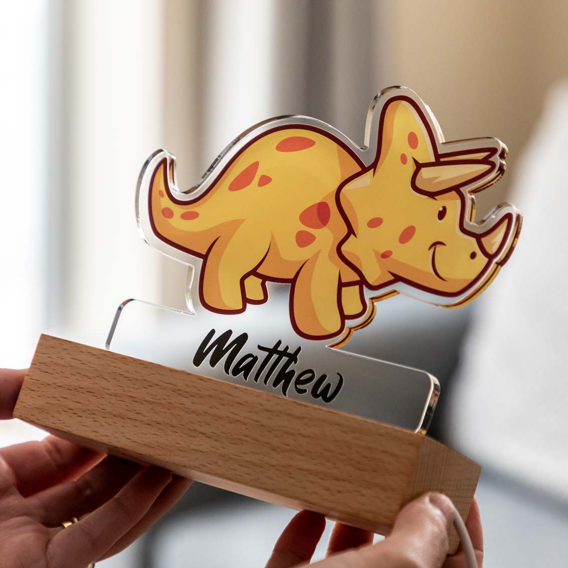 Personalised Triceratops Dinosaur Night Light