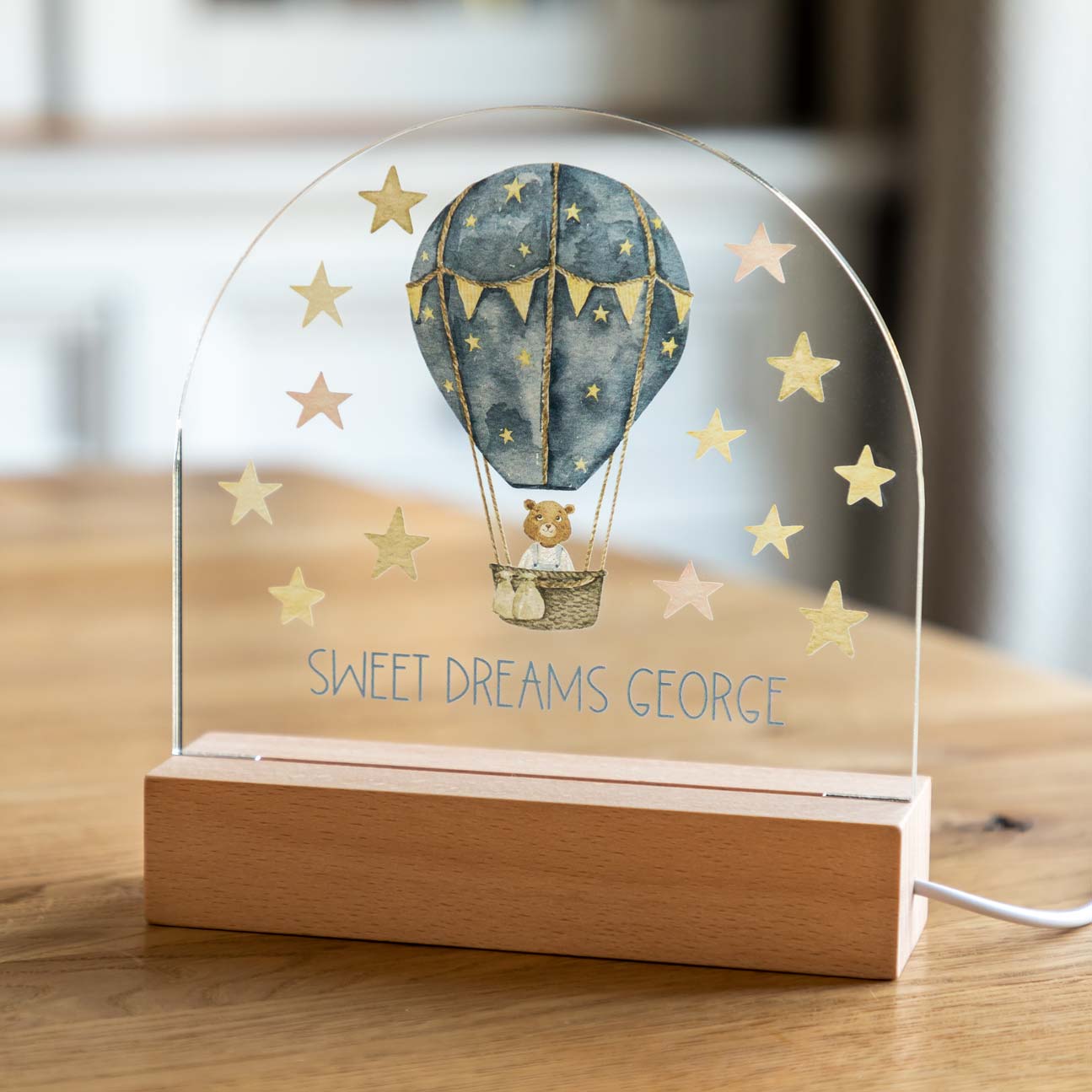 Personalised Night Light Bear Hot Air Balloon Stars