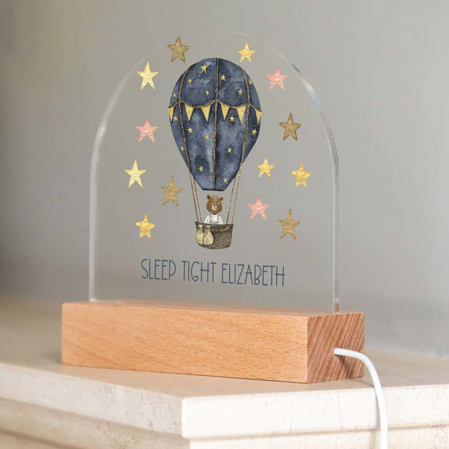 Personalised Night Light Bear Hot Air Balloon Stars