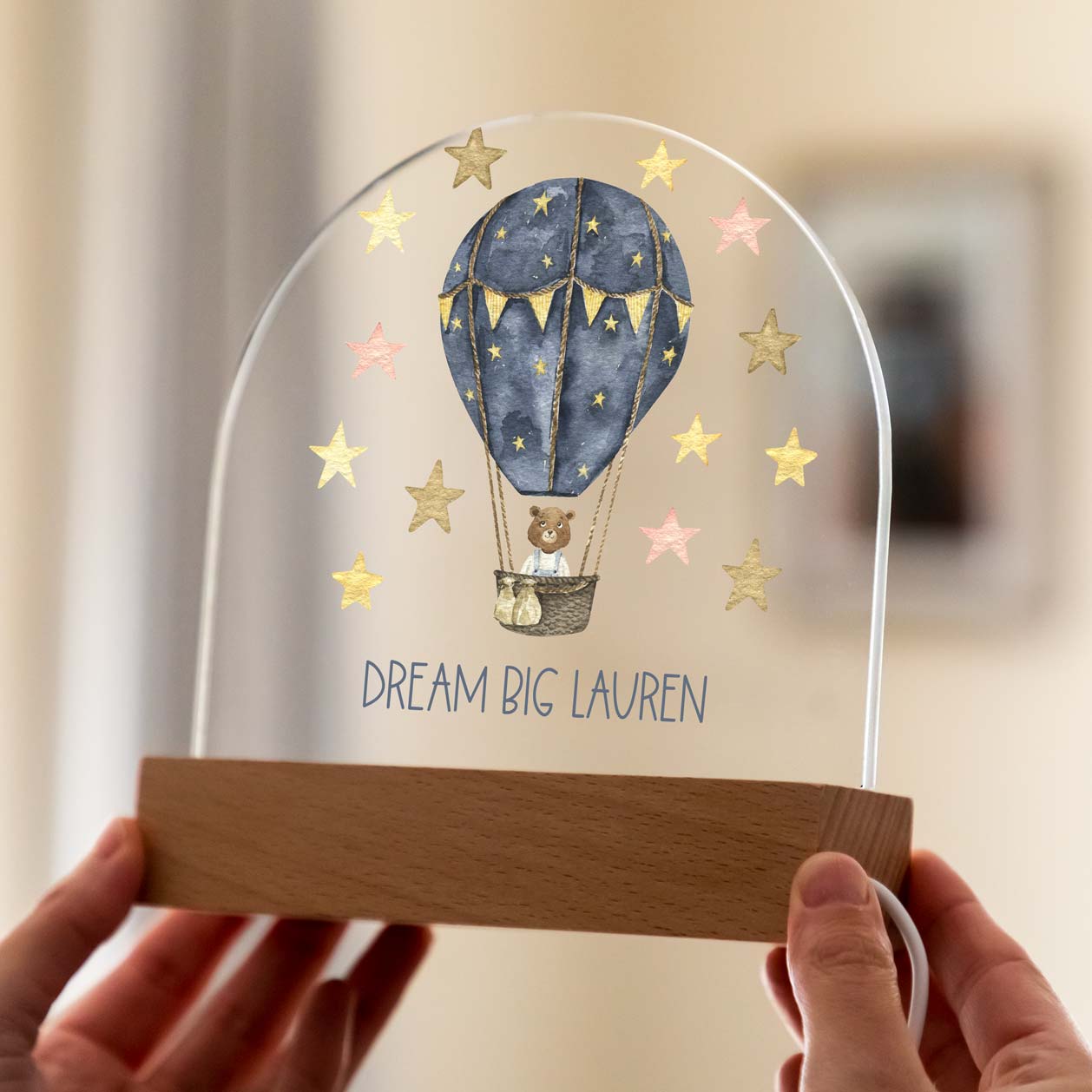 Personalised Night Light Bear Hot Air Balloon Stars