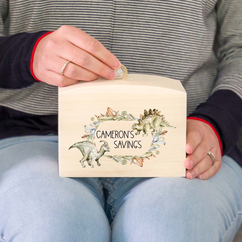 Personalised Dinosaur Money Box Gift