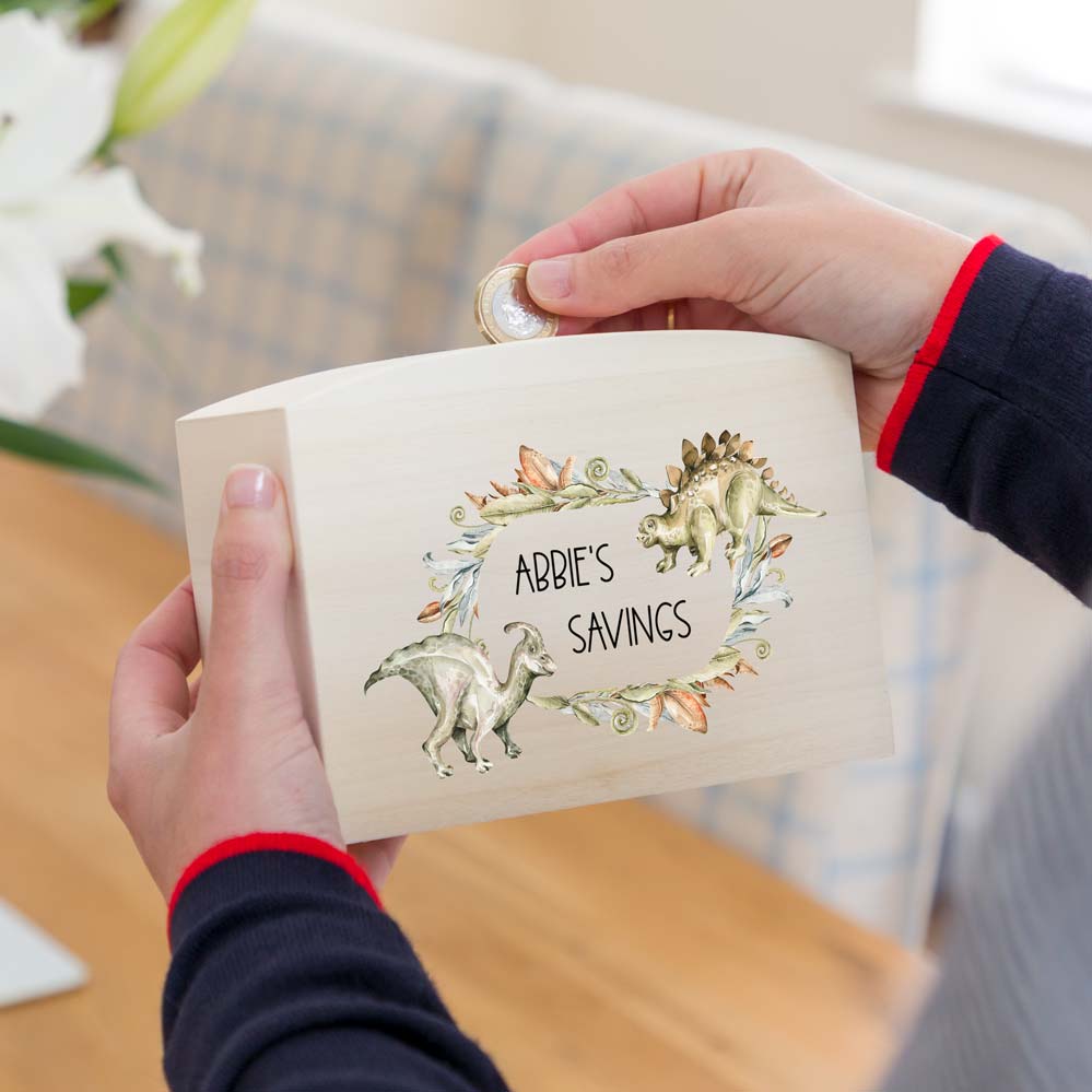 Personalised Dinosaur Money Box Gift