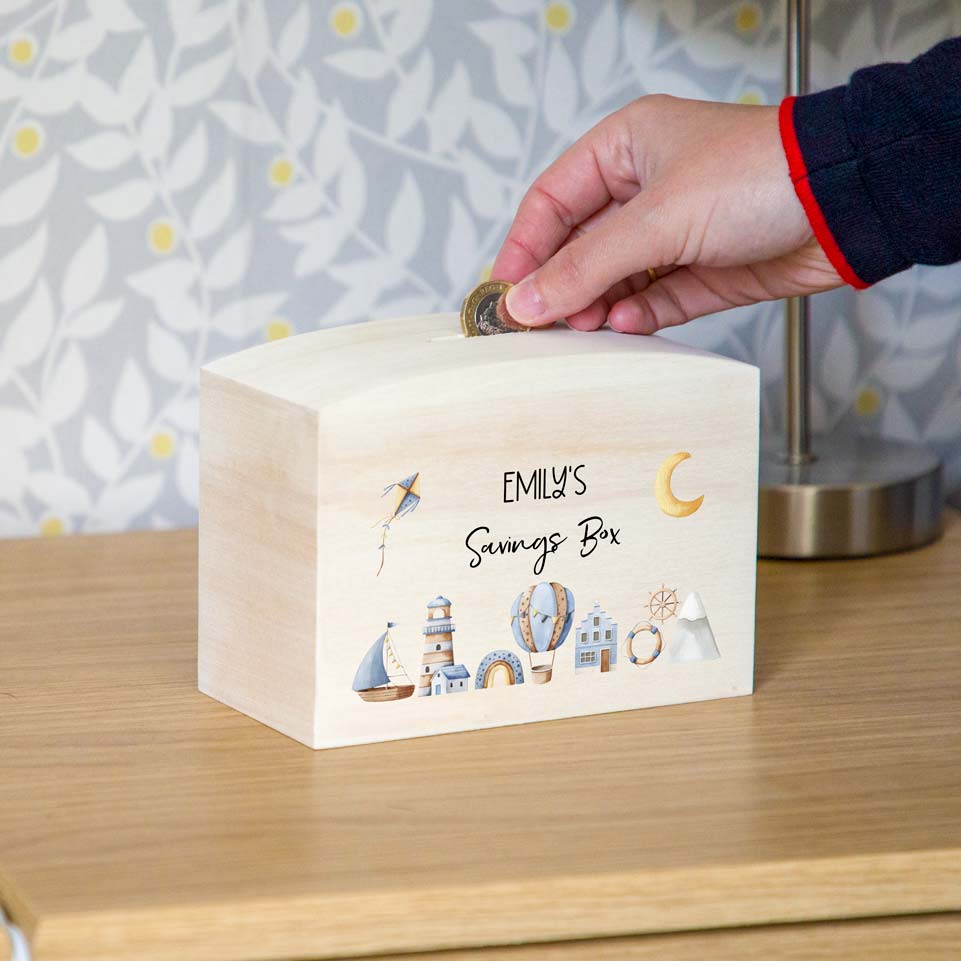 Personalised Adventure Fund Wooden Money Box