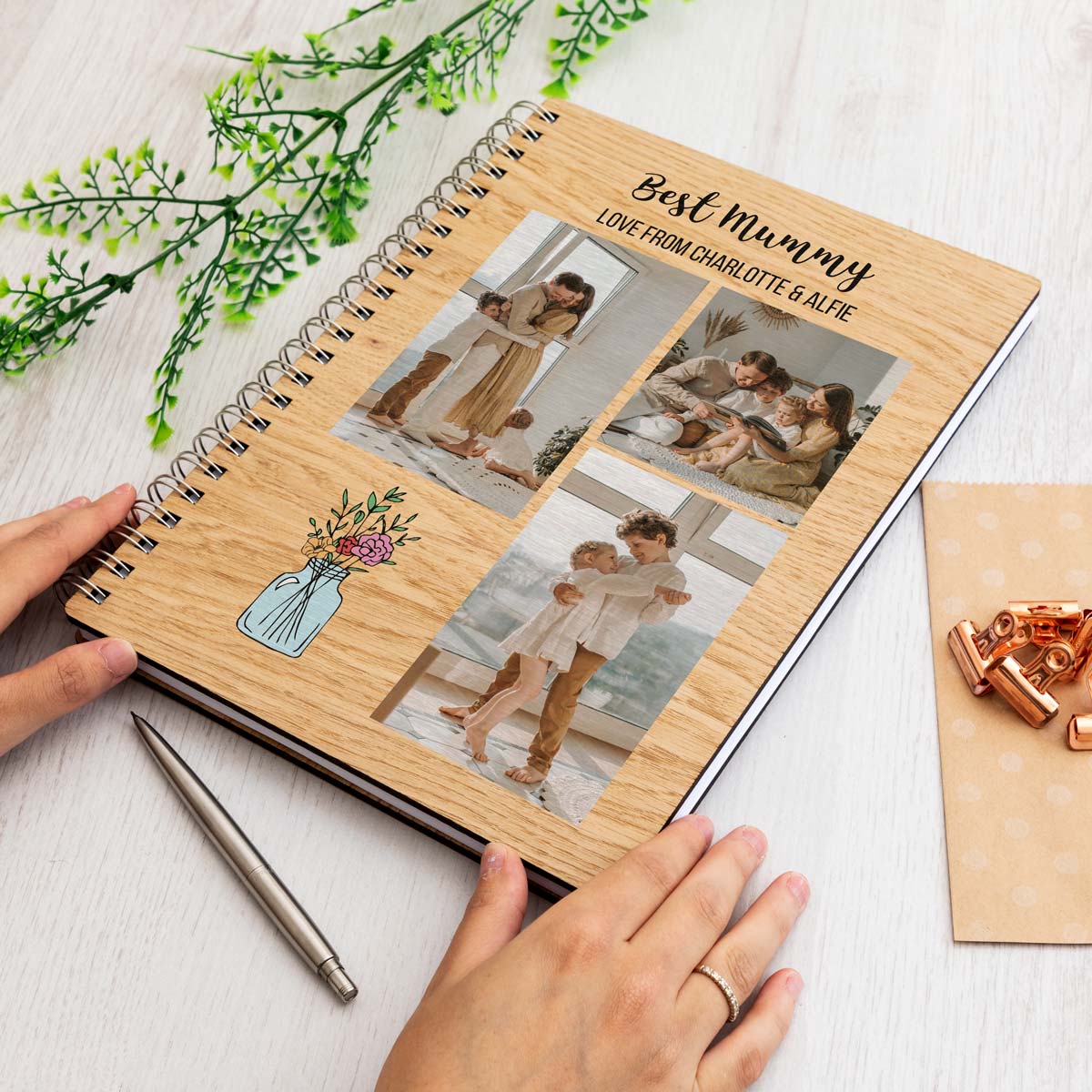 A4 portrait photo notebook with personalised text and photos