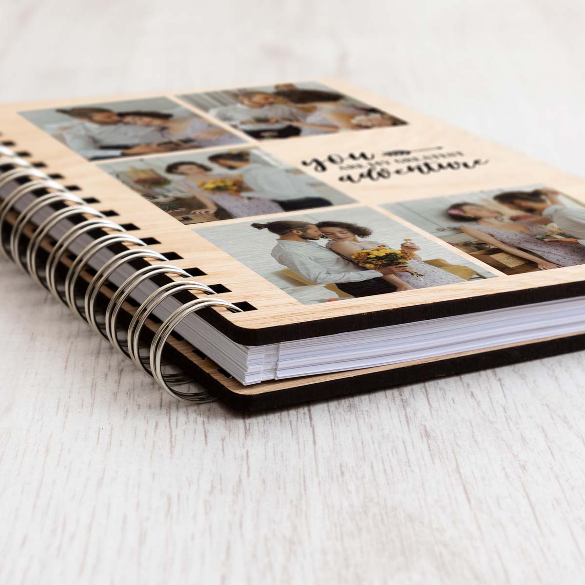 Close up oak veneer covers of photo notebook