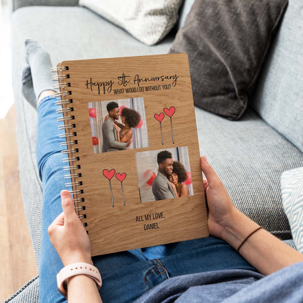 A4 portrait photo notebook wood 5th anniversary gift