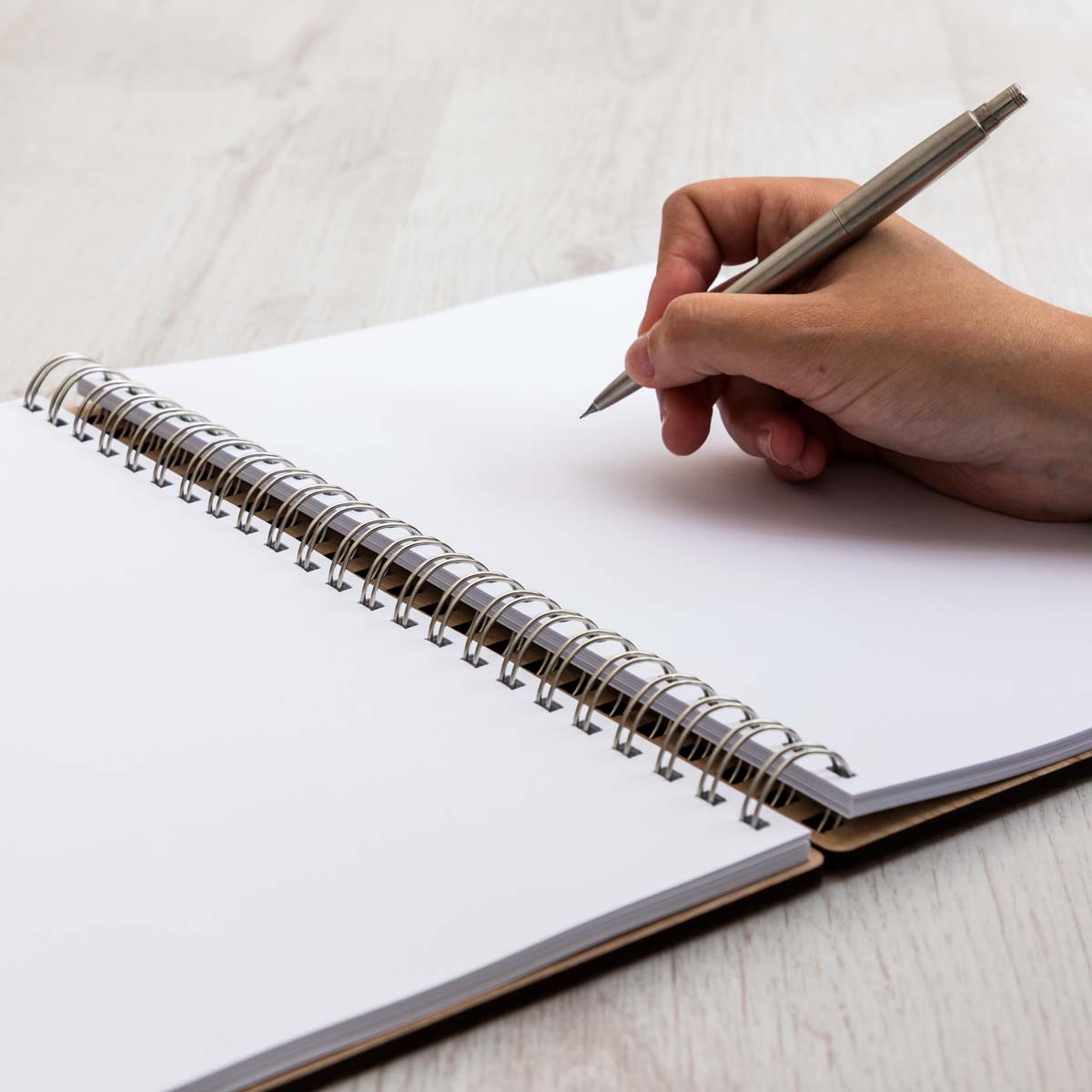 Inside plain, white pages of photo notebook