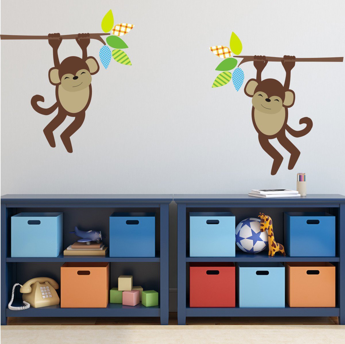Monkey Wall Decals, Jungle Monkey Wall Stickers, Nursery Wall Decals,  Repositionable Fabric Decals