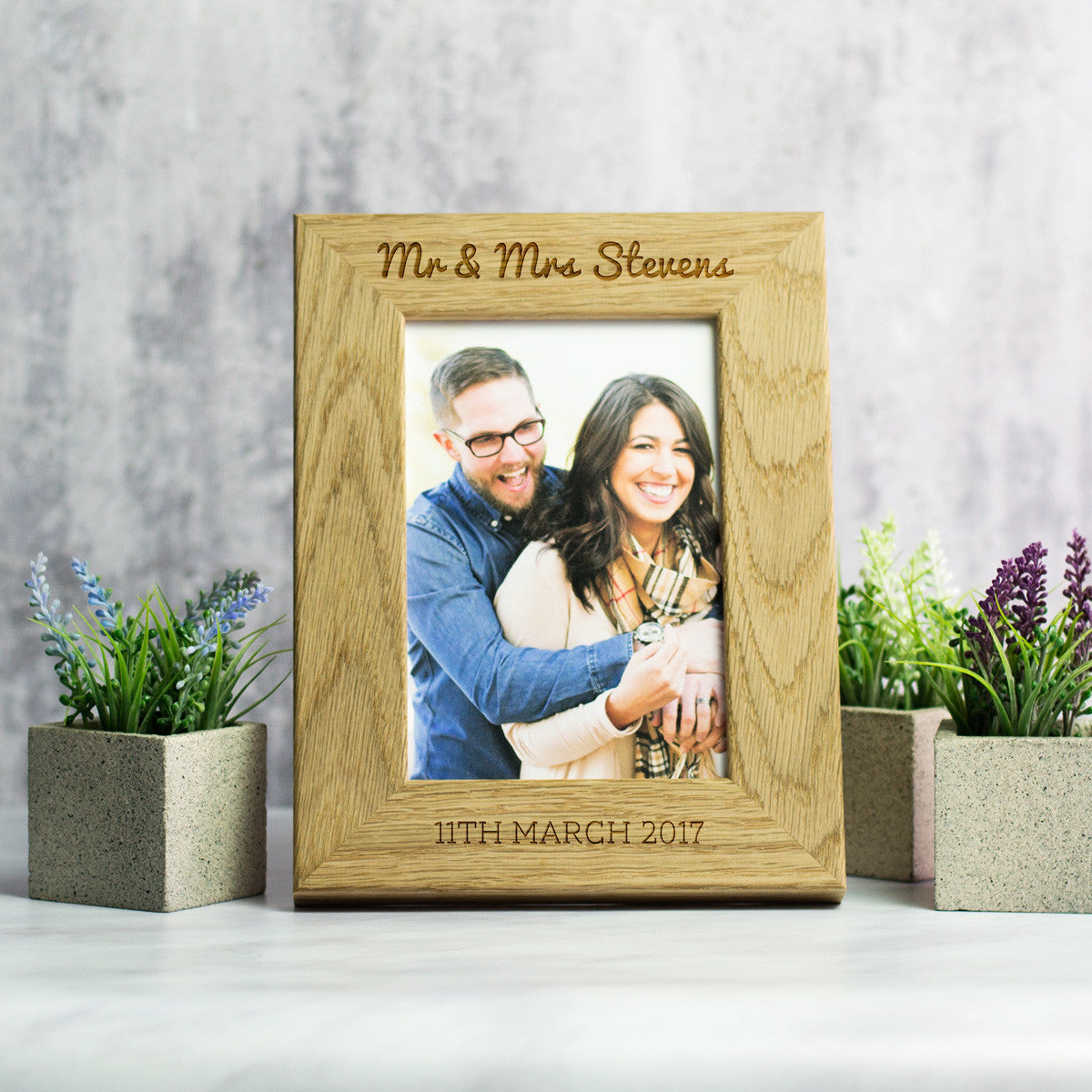 Personalised Wedding or Anniversary Photo Frame Oak