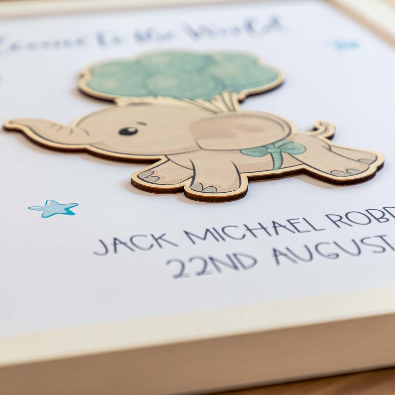 Personalised Elephant Framed Print New Baby Gift