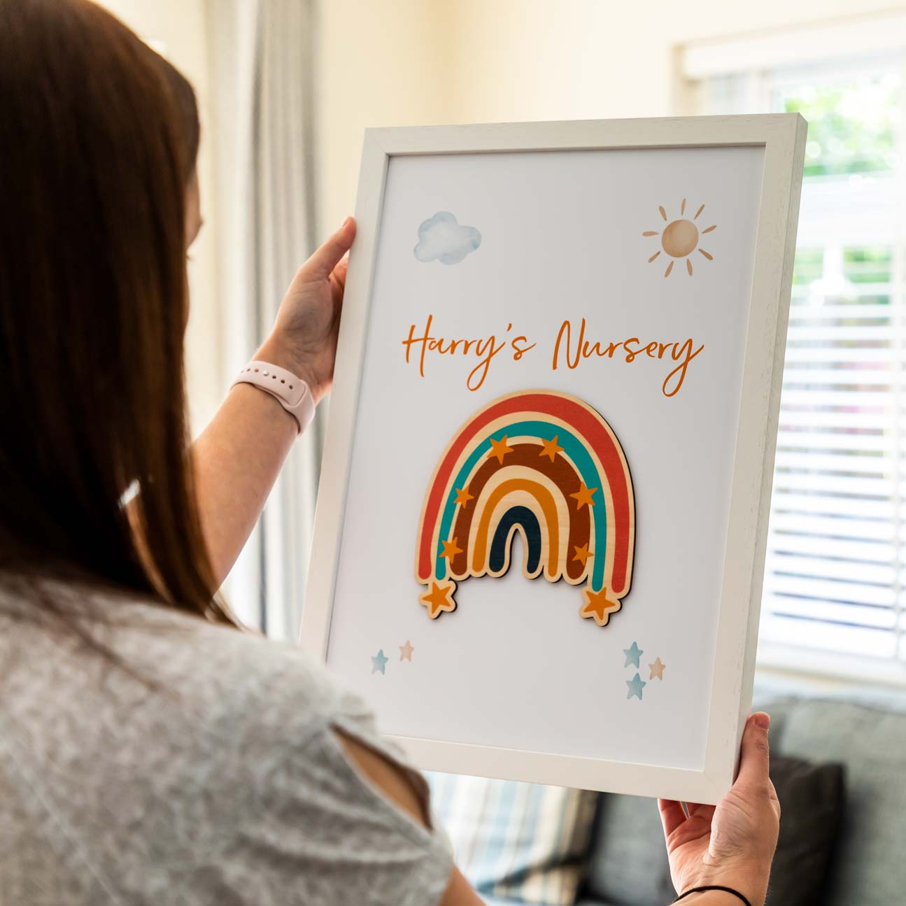 Personalised Rainbow Framed Print New Baby Gift